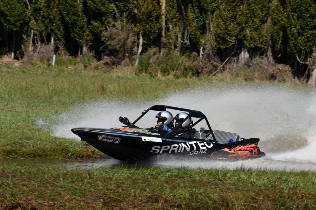 Peter Caughey racing one of his own jet sprint Sprintec boats