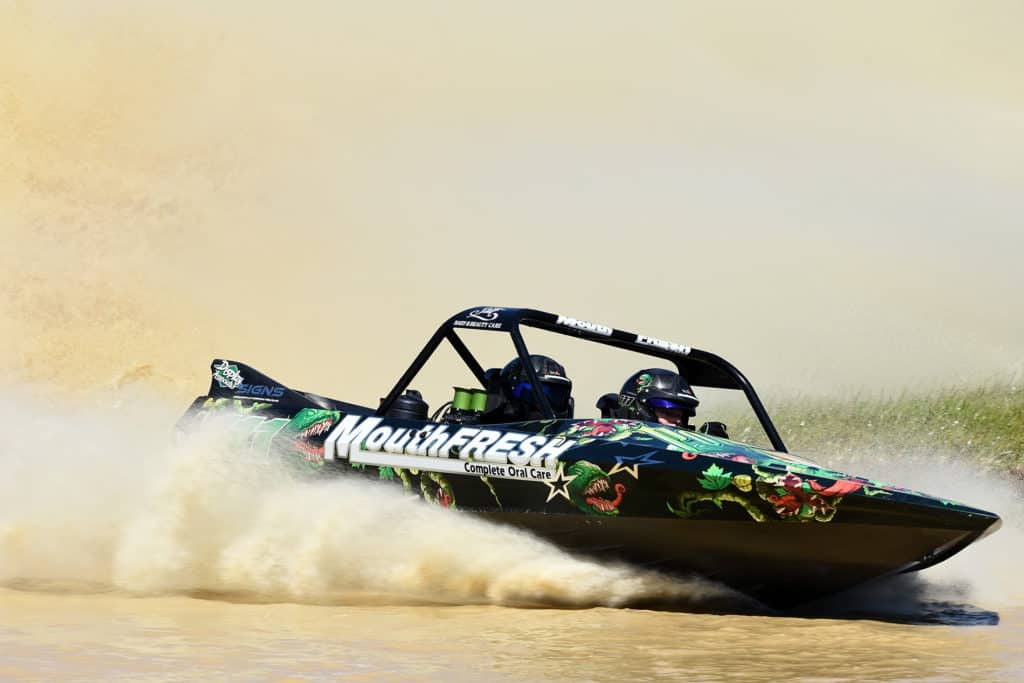 jet sprint racer Rob Coley owns several Sprintec boats and regularly puts them through their paces like in this photo